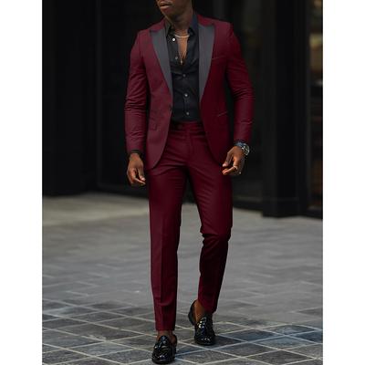 Men's Wedding Suits Burgundy Dark Green Fashion Daily Solid Colored Tailored Fit 2 Piece Single Breasted One-button