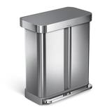 simplehuman 58 Liter / 15.3 Gallon Rectangular Dual Compartment Recycling Step Brushed Stainless Steel with Soft-Close Plastic Lid Kitchen Trash Can