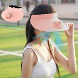 Hoarboeg Sun Hat With USB Charging Fan Sun Protection Sunshade Outdoor Travel Riding Beach Empty Sun Hat Silent Fan Cap Portable Fan Capfor Outdoor Hiking Camping Beach Cooling (Pink)