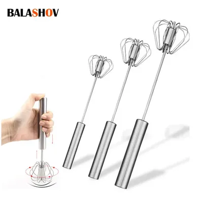 Semi-Automatic Egg Beater Steel Egg Whisk Manual Hand Mixer Self Turning Egg Stirrer Kitchen