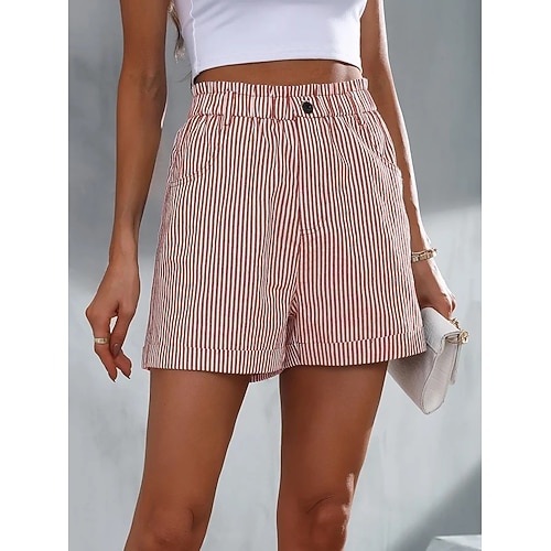 Damen Shorts Alltagstauglich Kurz Gestreift Seitentaschen Atmungsaktivität Bequem Mikroelastisch Wochenende Blau Schwarz Rot Sommer Normale Passform Image