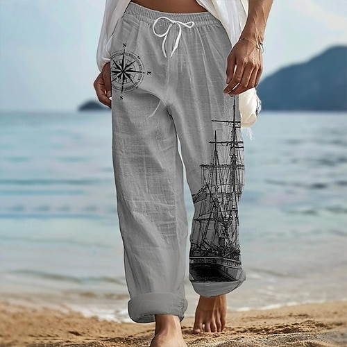 Herren Hawaiianisch Retro Hosen Hose 3D-Druck Hose mit geradem Bein Mittlere Taillenlinie Elastischer Kordelzug in der Taille Outdoor Strasse Festtage Sommer Frühling Herbst entspannte Passform Image