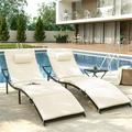 HBBOOMLIFE Lounge Chairs for Outside 3 Pieces Patio Chaise Lounge w Sponge Cushion Outdoor Wicker Lounge Chairs Adjustable Pool Lounge Chairs for Porch Deck Grey