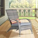 HOOMHIBIU Wicker Adirondack Chair Fire Pit Chairs Oversized Comfy Patio Chairs Outdoor Wicker Rattan Chairs with Cushion Grey Low Deep Seating High Back with Pillow for Outside Backyard D