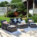6 Pcs Outdoor Furniture Set Patio Furniture with Aluminum Frame Wicker Recliner Chairs with Ottomans Modern Outdoor Conversation Set Sectional Sofa Rattan Patio Set with Storage Table (Brown)