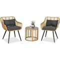 NLIBOOMLife 3 Pieces Outdoor Resin Patio Set Outdoor Conversation Set PE Rattan Patio Dining Set Patio Chairs with Glass Patio Table for Yard and Bistro (Natural Black)