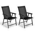 Canddidliike Set of 2 Outdoor Patio Folding Chair with Ergonomic Armrests-Black Outdoor Stackable Dining Chairs for All Weather Comfortable Breathable Garden Outdoor Furniture for Backyard Deck