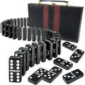 Jumbo Double Six Dominoes Set - 28 Black Classic Tiles in Faux Leather Case - Fun Educational Toy for Kids Boys Girls Classroom Kit Classic Game Night Party Favors Set Travel-Friendly