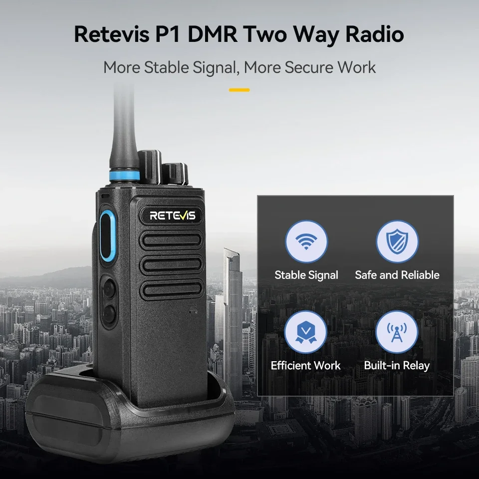 Retevis P1 Walkie-Talkie DMR Long Range Radio Communication UHF mit AES256 VOX 2500 mAh Zwei-Wege-Radio für Group Team Talk Image