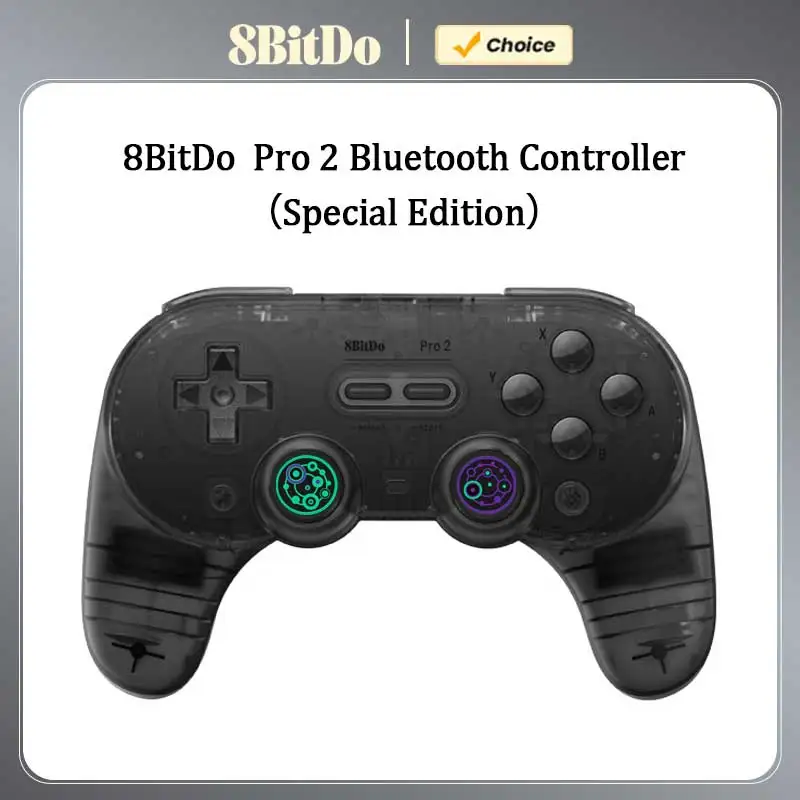 8BitDo Pro 2 Bluetooth-Controller-Gamepad-Griff für Nintendo Switch 2, PC, macOtransparent blackl Edition) Image