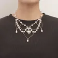 Trend ige Imitation Perlen Herz Kreuz Halskette y2k Halsreif Retro doppels chichtige Perlenkette