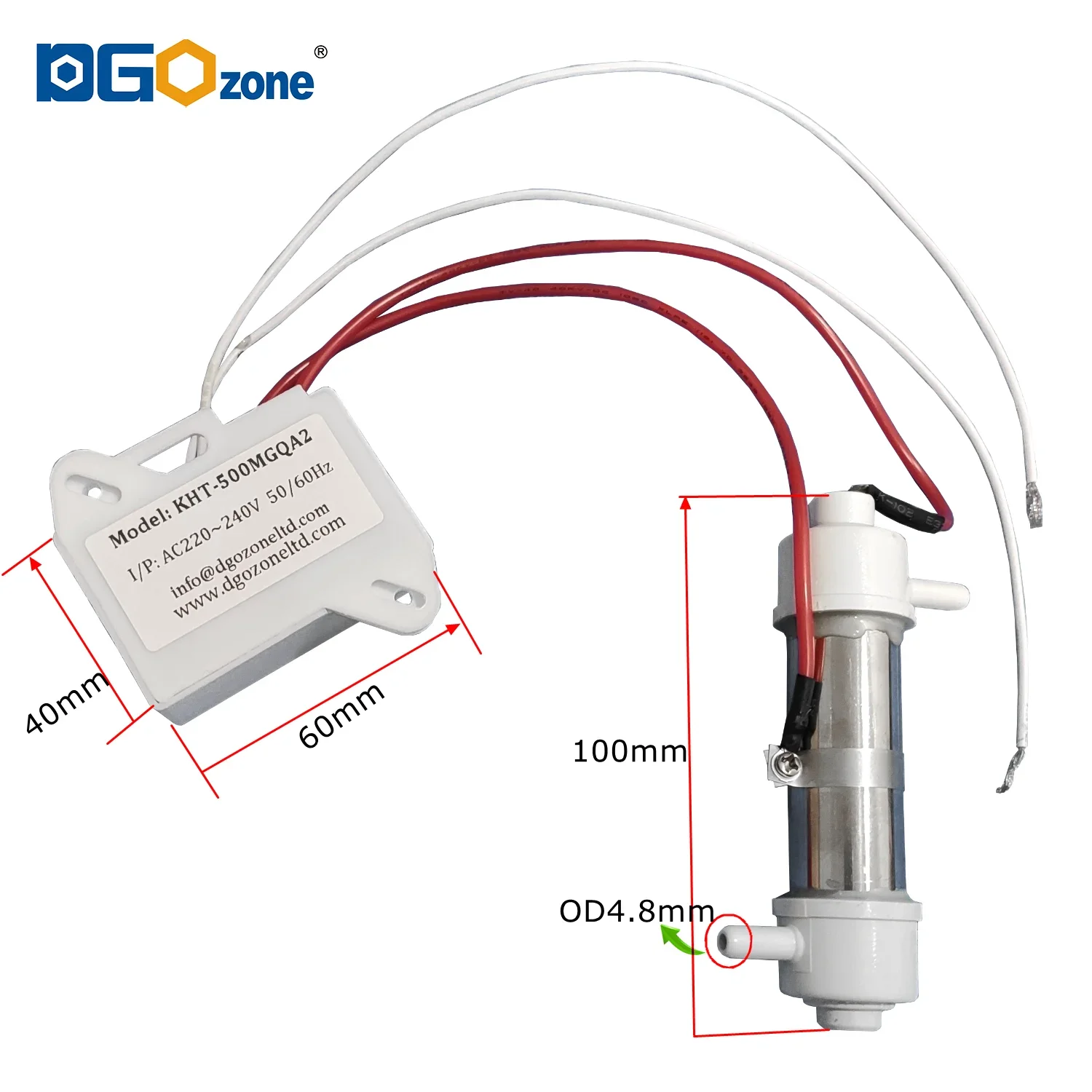 500 mg Ozongenerator zur Reinigung von Luft und Wasser, Ozonröhre AC110V AC220V DC12V SPA Aquarium Ozonator KHT-500MGQA1/A2/D12 Image