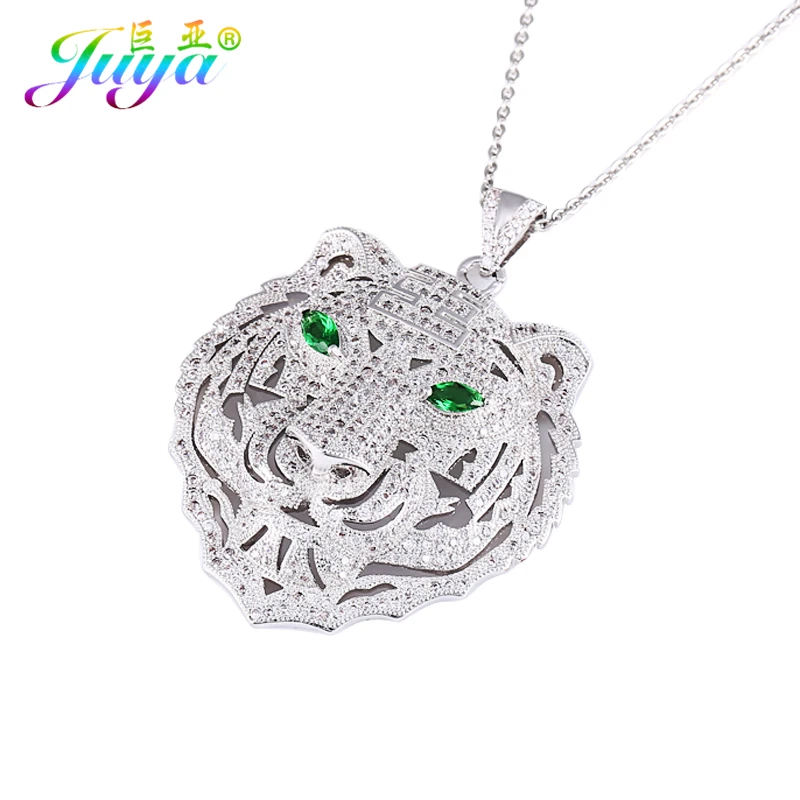 Ali Moda Micro Pflastern Zirkon Lion Tiger Kopf Grün/Red Eye Anhänger Pullover Halskette Vintage Tier Schmuck Weihnachten Geschenke Image