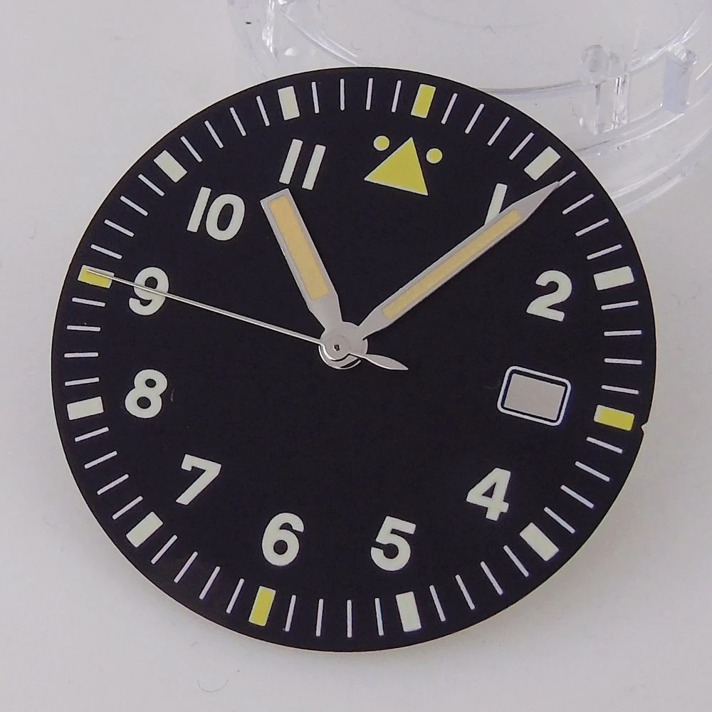 33,5mm Pilot sterile Zifferblatt für nh35 nh36 nh38 nh39 movt Vintage gelb Hand grün leuchtendes Zifferblatt für 39mm Feld uhr