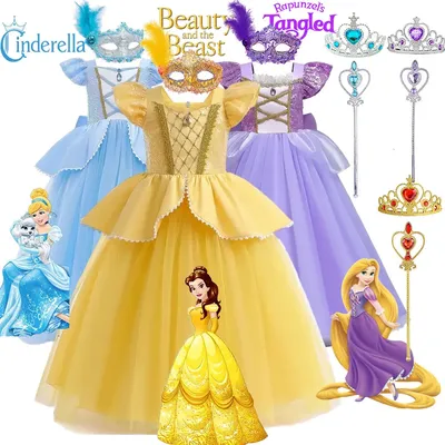 Mädchen 2024 Sommer Prinzessin Belle Aschenputtel Rapunzel Kostüm Kinder bilden Party Prom Cosplay Image