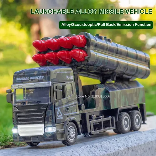 Antike Simulation militärische Rakete Raketenwerfer LKW Druckguss Modell Spielzeug Fahrzeug Sound