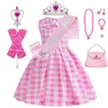 Neuer Film Barbi Kleid für Mädchen Halloween Karneval Barbi Prinzessin Kostüm ärmellose rosa Plaid
