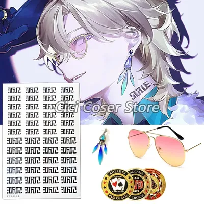 Honkai Star Rail Aventurin Cosplay Perücke Ohrringe Gläser Tattoo Aufkleber Männer Frauen Halloween Image