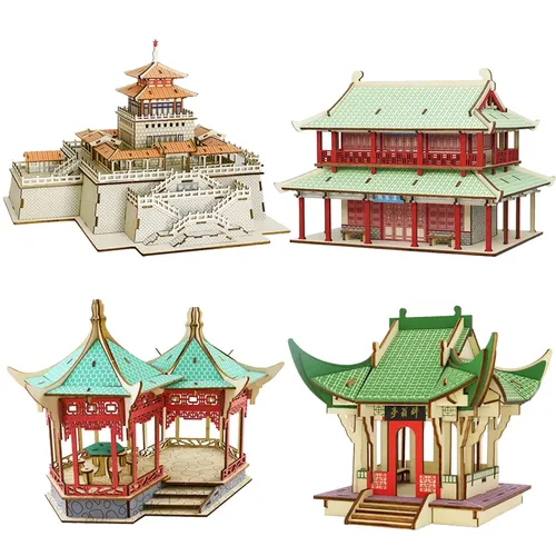 3D Holz puzzles chinesischen Pavillon DIY Montage Modell Kits berühmte Architektur Puzzle