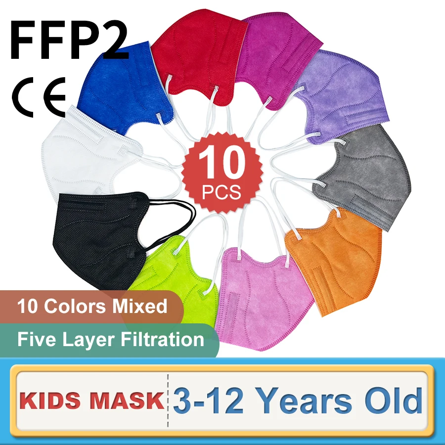 10PCS Kinder FFP2 Gesichtsmaske KN95 Mascarillas 3-12 Kinder Filter Schichten Atemschutzmaske Farben Kind Jungen Mädchen Schützen KN95 Masken Image