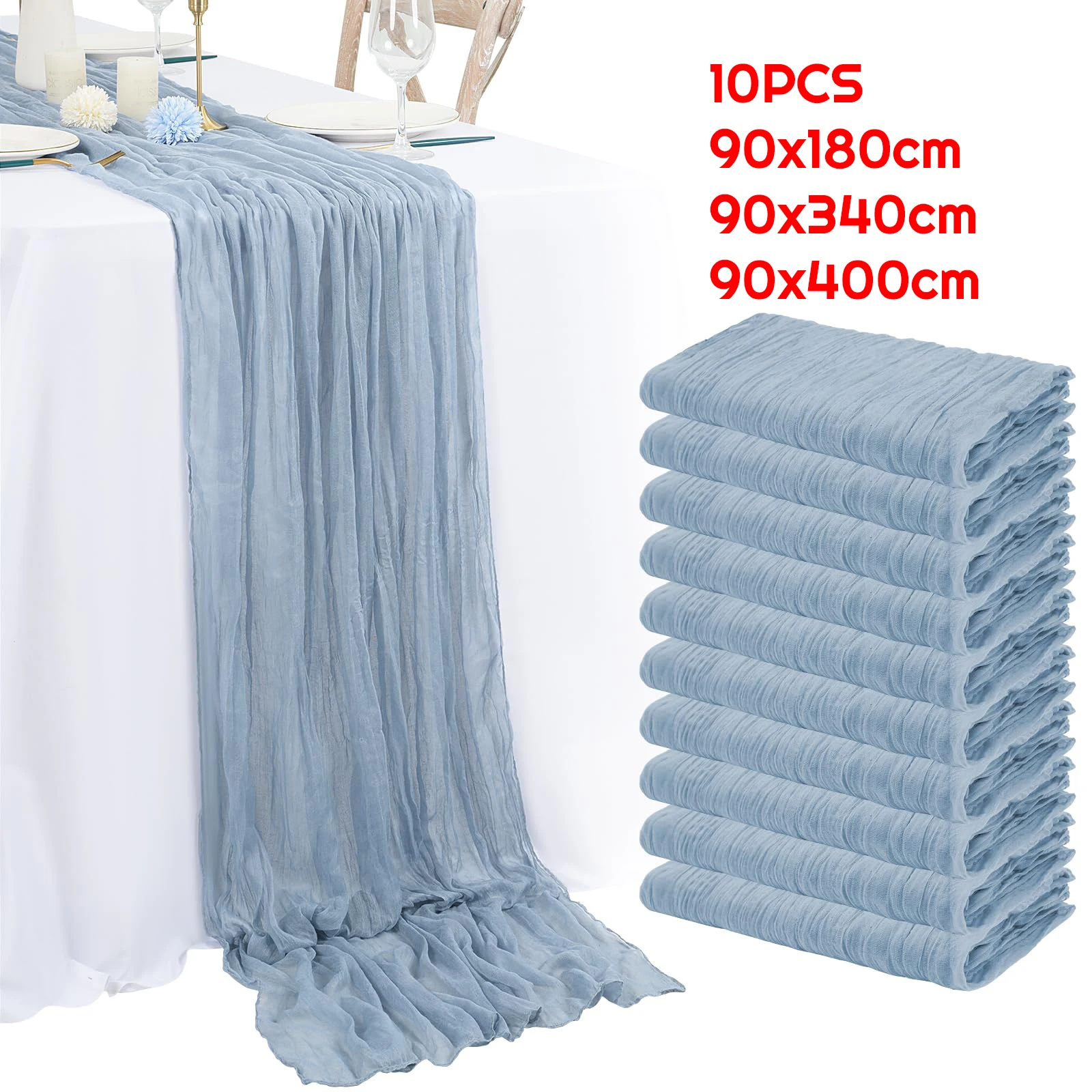 10 Stück halbtransparente Gaze-Tischläufer, Käsetuch, Tischdekoration, staubiges Blau, Esszimmer, Hochzeit, Party, Weihnachten, Bankette, Bögen, Dekor Image