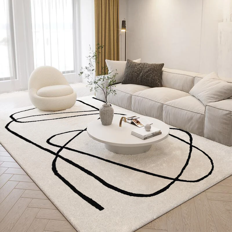 Nordic Stil Wohnzimmer Dekoration Plüsch Teppich Abstrakte Kunst Design Teppiche für Schlafzimmer Einfache Linie Weichen Teppich Hause Dicke Boden Matte Image
