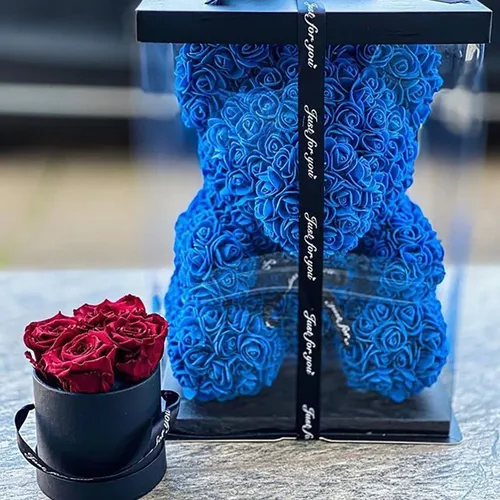 40/25cm Blau Rose Bär Herz Künstliche Blume Rose Teddybär Für Frauen valentinstag Hochzeit