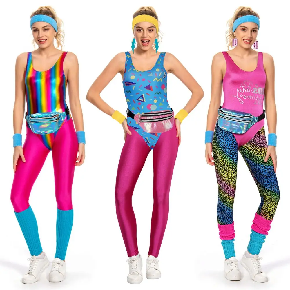 Hippie Fantasia 80er 90er Jahre Kostüm Damen Disco Party Cosplay Verkleidung Erwachsene Damen Halloween Karneval Vintage Rock Kleidung Hip-Hop
