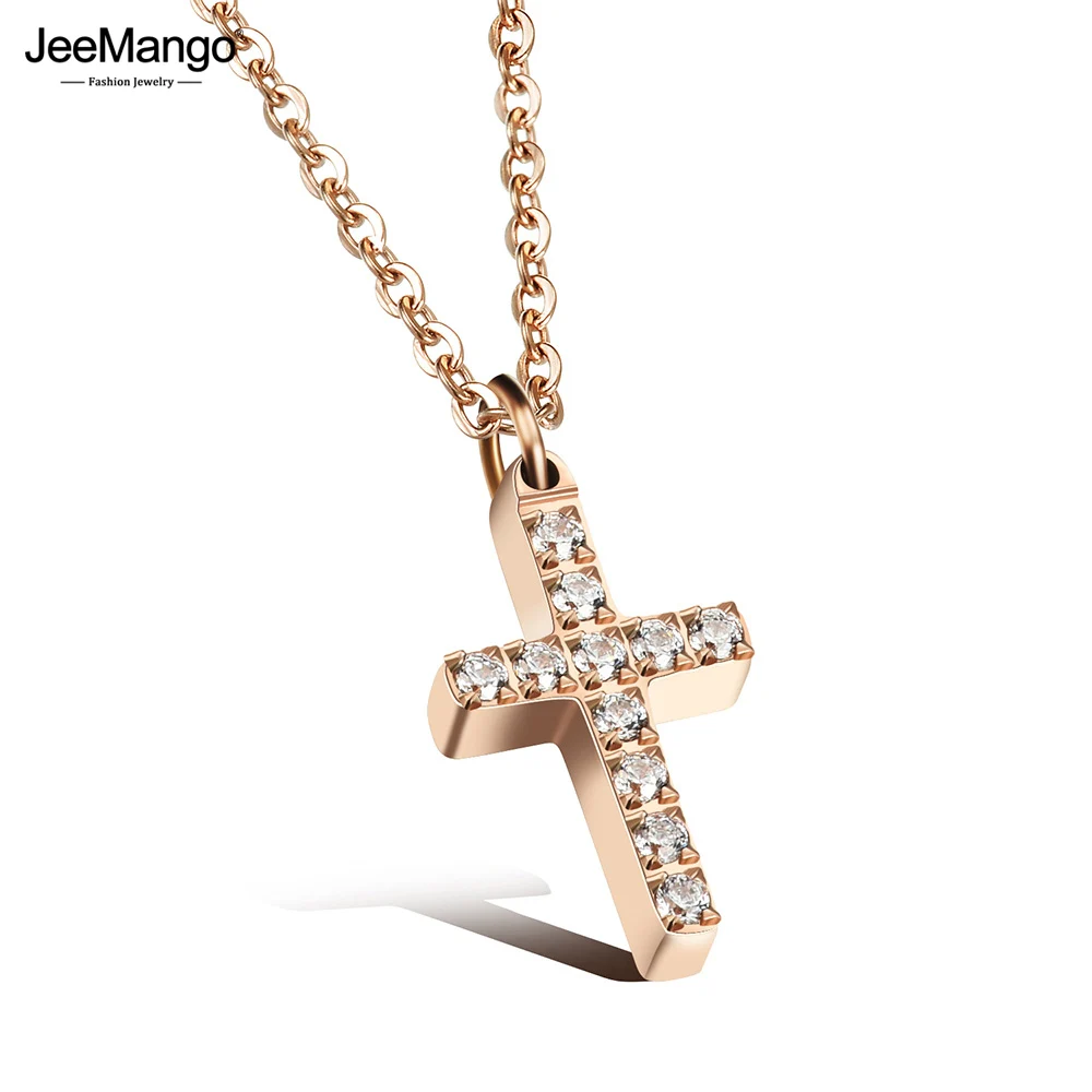 JeeMango Retro Kreuz Unisex Anhänger Halskette Klassische 316L Edelstahl Mit Zirkonia Frauen Männer Schmuck 2 Farben OGX1111 Image