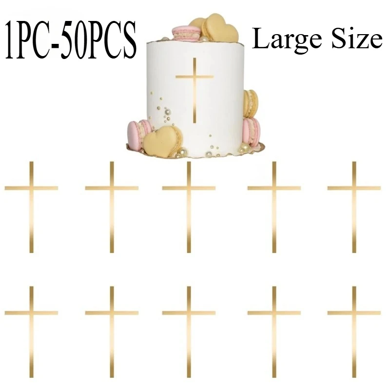 Gold Kreuz Kuchen Topper Acryl Happy Taufe Gold Charm Dekorationen Gott segne Party für Backzubehör Image