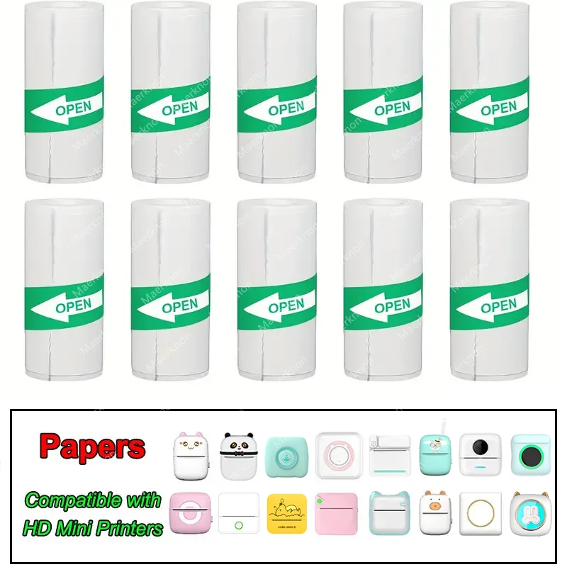 10 rotoli di mini stampante carta autoadesiva carta termica bianca stampante etichetta adesiva per stampante fotografica senza fili senza inchiostro 57mm