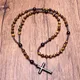 Collier de perles de prière en hématite pour homme pendentif en croix avec œil de tigre Onyx