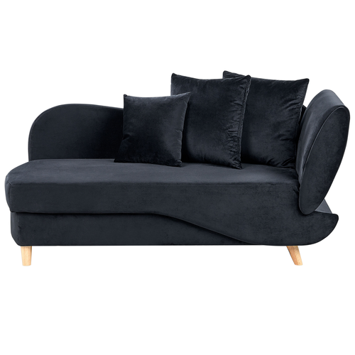 Chaiselongue Rechtsseitig Schwarz Samtstoff mit Bettkasten Dekokissen Modern Récamiere Liegesofa Sitzmöbel Wohnzimmer Jugendzimmer