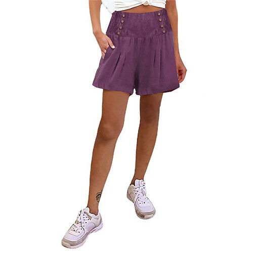 Damen Baumwoll Mischung Kunstbaumwollleinen Chinos Shorts Basic Lässig Kurz Hohe Taille Einfach Tasche Hoher Schnitt Atmungsaktivität Weich Mikroelastisch Alltagstauglich Wochenende Wein Schwarz Wei Image
