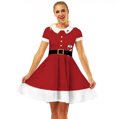 Weihnachtsmann Elf Kleid Ausgefallenes Weihnachtskleid Damen Weihnachten Alltagskleidung Erwachsene Weihnachten Karneval Maskerade Heiligabend Weihnachten Party Kleid Image