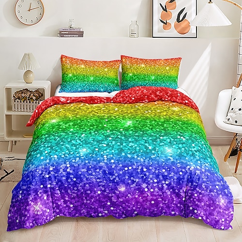 3D-Bettwäsche mit Regenbogendruck, Bettbezug, Bettwäsche-Sets, Bettdeckenbezug mit 1 bedrucktem Bettbezug oder Bettdecke, 1 Bettlaken, 2 Kissenbezügen für Doppel-/Queen-/King-Size-Betten für den Image