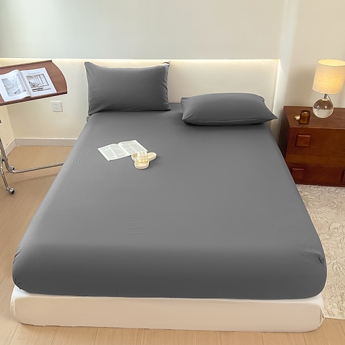 1 Stück Spannbettlaken aus 100 % Baumwolle, einfarbiger Bettbezug, elastischer Matratzenbezug, Einzel- und Doppelbett-Deluxe-Doppelbettbezug, mehrere Größen erhältlich Image