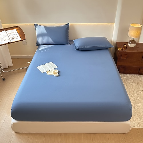 1 Stück Spannbettlaken aus 100 % Baumwolle, einfarbiger Bettbezug, elastischer Matratzenbezug, Einzel- und Doppelbett-Deluxe-Doppelbettbezug, mehrere Größen erhältlich Image