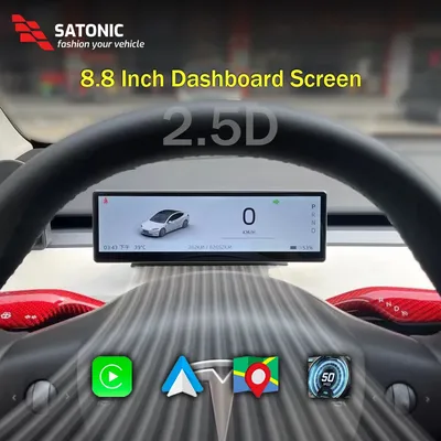 SATONIC 8.8'' Smart Dahsboard Wireless Carplay Screen For Tesla Model 3 & Y Juniper Support Carplay Andriod Auto Free Front Cam