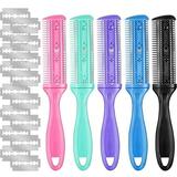 5 Pieces Razor Comb with 20 Pieces Razors Hair Cutter Comb Dual Side Cutting Scissors Hair Thinning Comb Double Edge Hair Razor Comb Slim Haircuts Cutting Tool (5 Colors)