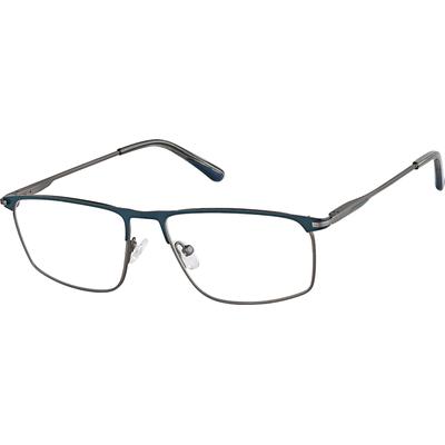 Zenni Men's Rectangle Prescription Glasses Blue Stainless Steel Full Rim Frame