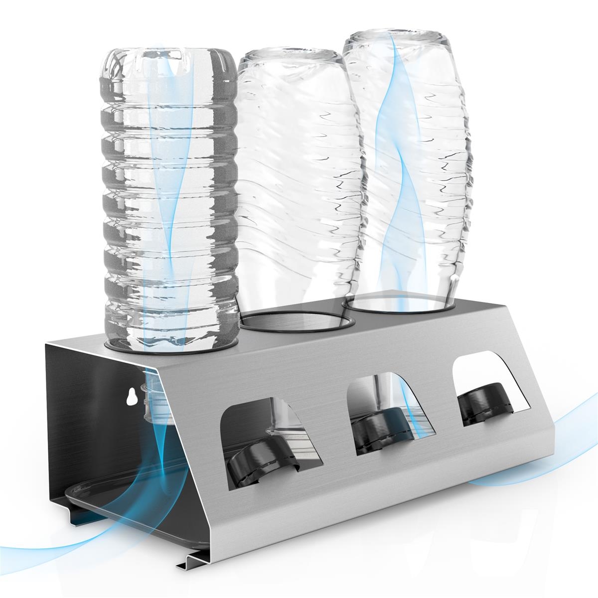 Intirilife Flaschenhalter aus Edelstahl in Silber - 30 x 15.5 x 11 cm - Abtropfgestell Flaschenständer Trockenhalterung für bis zu 3 Flaschen Image