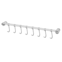Intirilife Hängeleiste für die Küche aus Edelstahl mit 8 Haken zum Bohren - 47.7 x 3.4 x 2.2 cm Küchen Reling Hakenleiste Küchenstange Wandhalterung Image