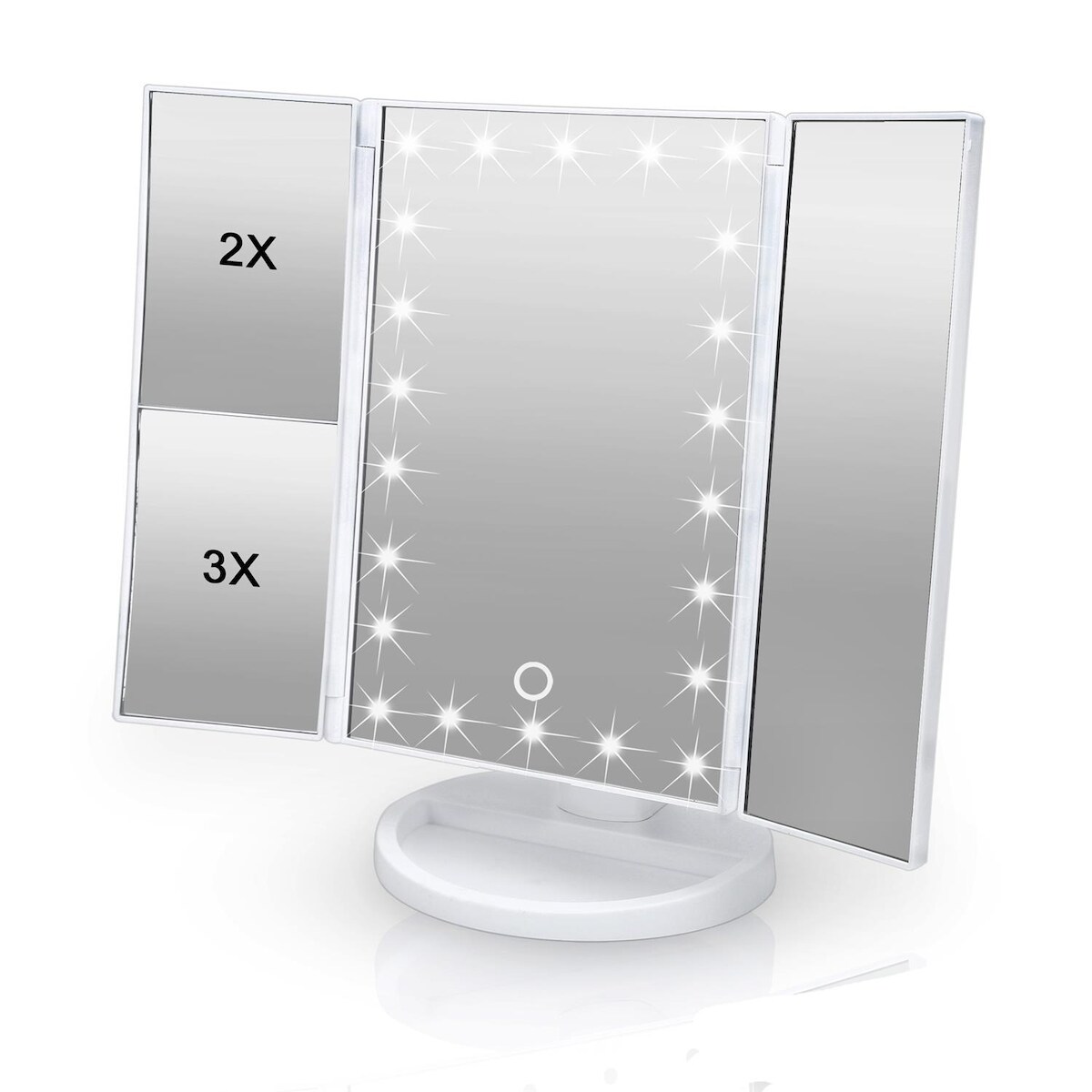 Intirilife Schminkspiegel mit LED und USB Kabel zum Aufladen in Weiß - 28 x 18 x 11.7 cm - Beleuchteter Kosmetikspiegel Makeup Tischspiegel Klappbar Image