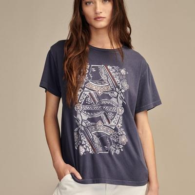 Lucky Brand Floral Queen Boyfriend Tee - Women's Clothing Tops Shirts Tee Graphic T Shirts in Washed Blue, Size XS