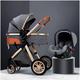 Baby Stroller Carriage for Newborn, 3 in 1 Adjustable Baby Stroller Pushchair for Newborn with Rain Cover, Footmuff, Mat, Mosquito Net (Color : Gray a)