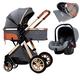 ATHUAH 3 in 1 Baby Stroller Carriage, Foldable Pushchair Stroller Shock Absorption Springs High View Pram Stroller with Blanket, Mommy Bag and Rain Cover (Color : Gray)