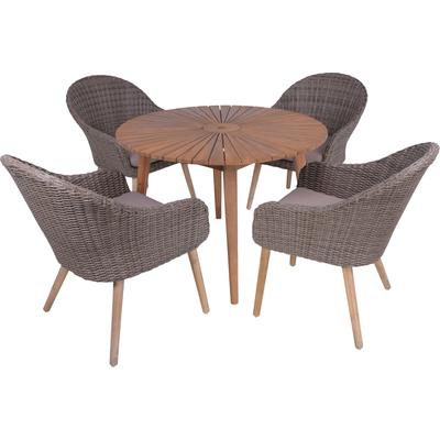 Garten-Essgruppe GARDEN PLEASURE "Tischgruppe »FREMONT/PUEBLO Set 01«", braun (dunkelbraun, schwarz), Aluminium, FSC-zertifizierter Holzwerkstoff, Wicker/Kunststoffgeflecht, Sitzmöbel-Sets, 4 Sessel, Tisch LxB: 110x110 cm, inkl Auflagen Image