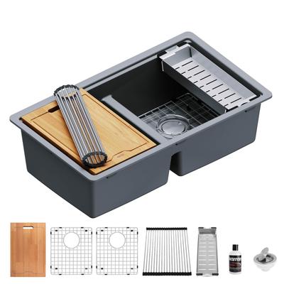 Karran QUWS-880 Undermount 32-1/2 in. Double Equal 50/50 Bowl Workstation Kitchen Sink