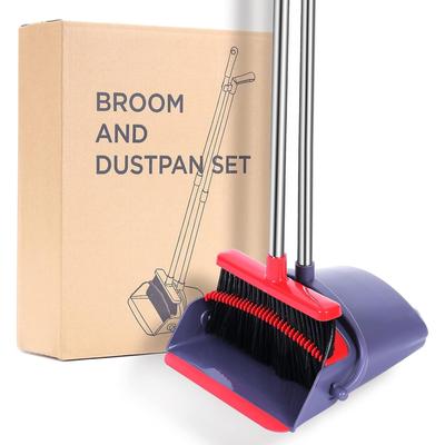 Broom and Dustpan Set,Indoor Upright Dust Pans with Long Handle Angle Broom